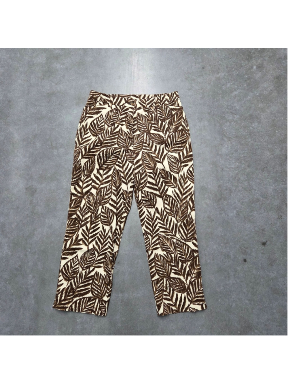 Jones New York Signature Leaf Print Trousers Brown Cream Boho Size 8